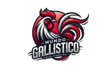 Mundo Gallístico featuring a stylized fighting rooster with vibrant red black and white colors. The tex removebg preview
